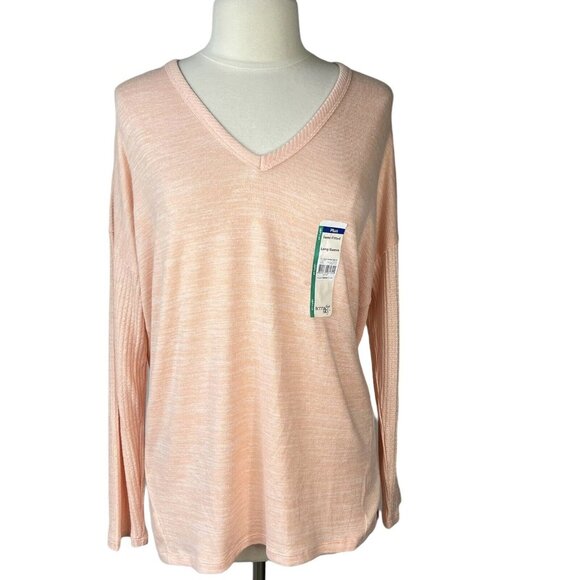 Terra & Sky Thermal Ribbed Shirt Womens Peach 0X New Too Long Sleeve Semi Fitted - Picture 1 of 10